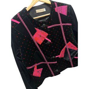 Canvasbacks Vintage 90's Abstract Pink and Black Velvet Blazer Jacket